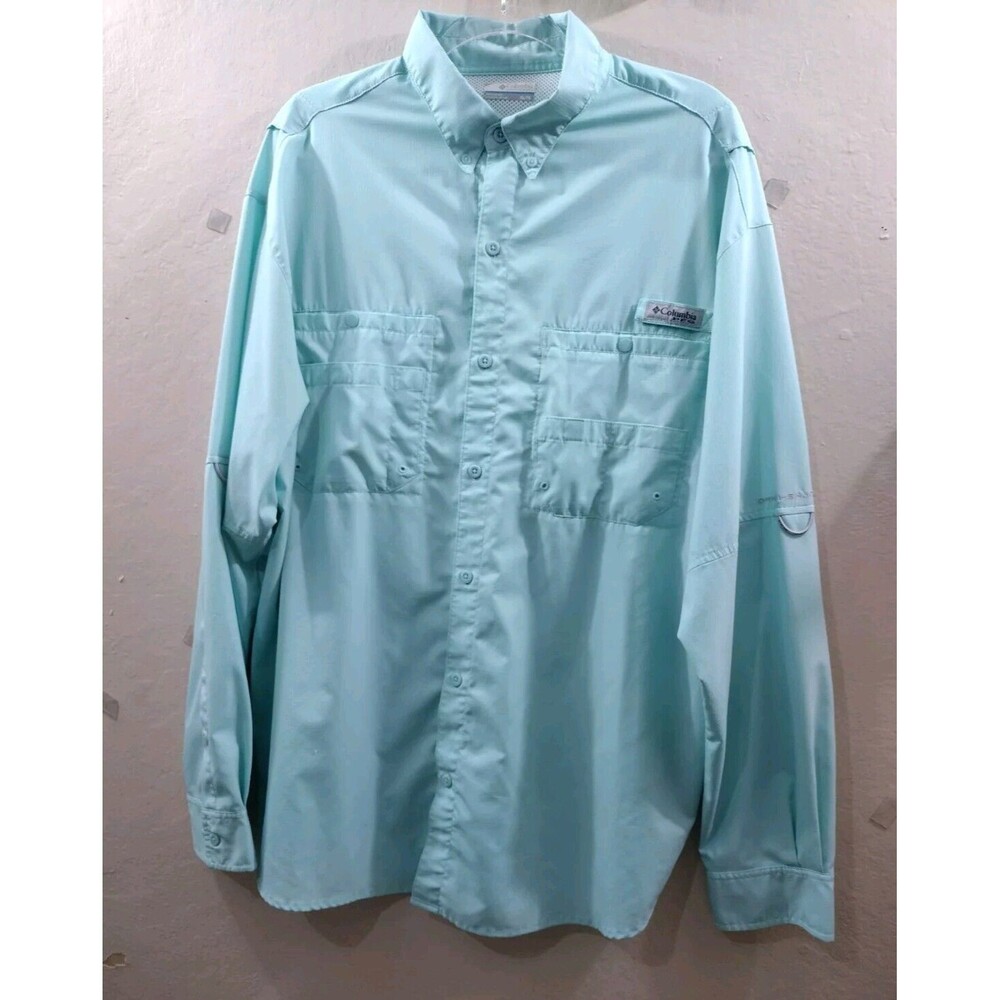 Columbia PFG Fishing Long Sleev Shirt Size XL/TG Light Blue Turquoise Omni shade